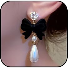 Black Bow Earrings for Women Black and Pearl Dangle Earrings Elegant Cubic Zirconia Red Bow Earrings Dainty Pearl Velvet Drop Earrings Trendy Elegant Jewelry Accessories