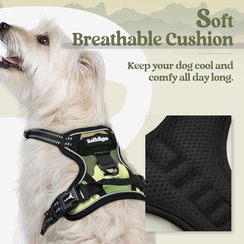 Image of rabbitgoo Dog Harness No Pull with 2 Leash Clips, Adjustable Soft Padded, Reflective Oxford No Choke Pet Vest with Easy Control Handle for Large Dogs, Green Mountain,XS