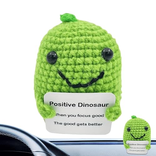 Dinosaurio de ganchillo hecho a mano, dinosaurio de ganchillo positivo | Juguete de dinosaurio de ganchillo con tarjeta | Dinosaurio de punto divertido apoyo emocional vida animarse, para amigo hija