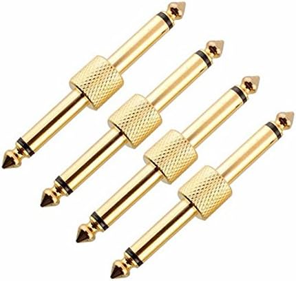 VizGiz 4 Pack Pedal Coupler 1/4 inch 6.35mm 1/4 Male to Male Coupler Jack Plug Adapter Straight Connector for Guitar Effects PedalBoard Accessories Pedal Board Audio Gold Plated Metal Adaptors