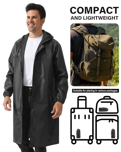 iCreek Men's Long Rain Coat Hooded Packable Waterproof Lightweight Outdoor Rain Jacket Trench Coats Windbreaker4
