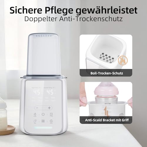 Muttermilch Erwärmer, 8-in-1 Babyflaschenwärmer mit Temperaturanzeige und Nachtlicht, Schnelles Erwärmen & Sterilisator, geeignet für alle Babyflaschen mit Muttermilch oder Säuglingsnahrung