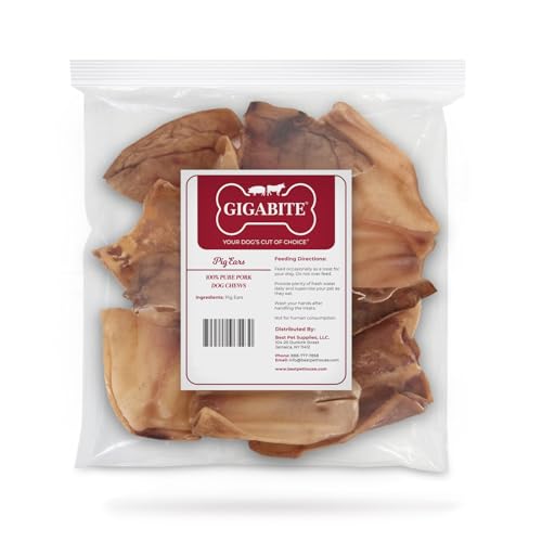 Image of Best Pet Supplies GigaBite Whole Pig Ears for Dogs, 12 Pack - All-Natural Slow-Roasted Chews that Clean Teeth and Satisfy Aggressive Chewers
