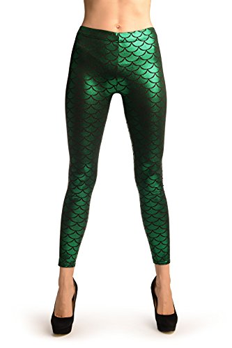 Leggings de sirena verde brillante con escamas LissKiss de talla única elástica