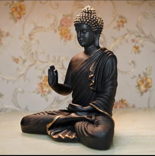Image of CRAFTVOGUE 2 Feet Sitting Buddha Idol Statue for Home & Garden | Matte Black with Glossy Texture | Big Decorative Showpiece for Living Room & Temple