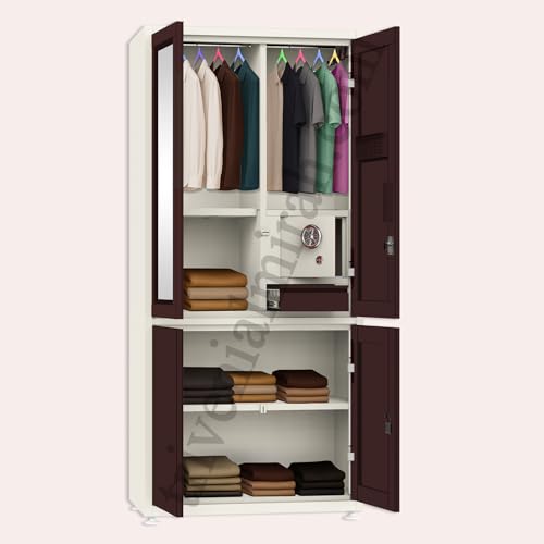 Image of Triveni almirah GOMTI-4 Model |10-Year Guarantee on Paint & Lock |Spacious 4-Door Steel Wardrobe with Top & Bottom Storage Sections| Powder Coated Finish|Tijori Locker | Bangle Drawer| 8 Pin Hangers