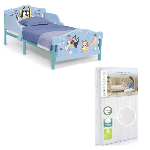 Image of Delta Children 3D Toddler Bed & Mattress, Bluey | 2-Piece Toddler Furniture Set Includes Toddler Bed with Guardrails + Waterproof Toddler Mattress, GREENGUARD Gold Certified