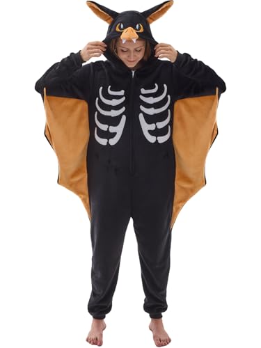 NEWCOSPLAY Unisex Adult Bat Onesie Pajamas Animal One Piece Halloween Costume Cosplay Sleepwear (Bat X-Large)