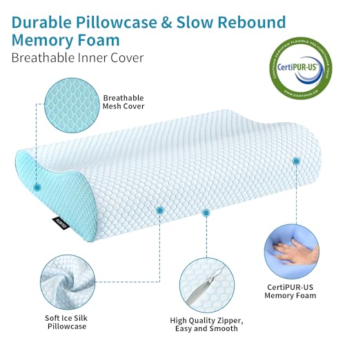 Memory Foam Pillows Neck Pillow for Sleeping, Ergonomic Cervical Pillow Bed Pillow for Side Back Stomach Sleeper, Orthopedic Contour Pillow for Neck and Shoulder Pain Relief