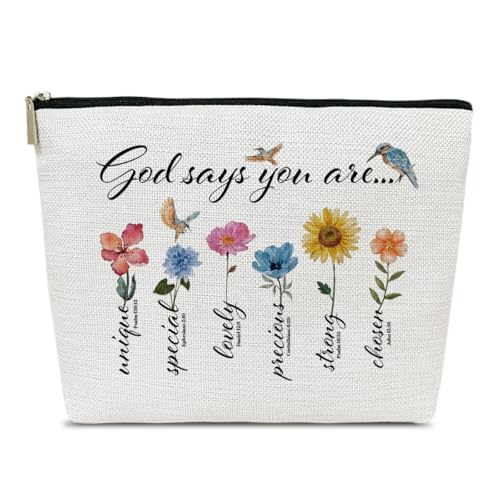 Ythuil Christian Gifts Makeup Bag, God Says You Are Cosmetic Bag for Purse, Inspirational Bible Verse Makeup Pouch, Affirmations Religious Faith Based Gifts for Women Sister Besties, Floral Pouch