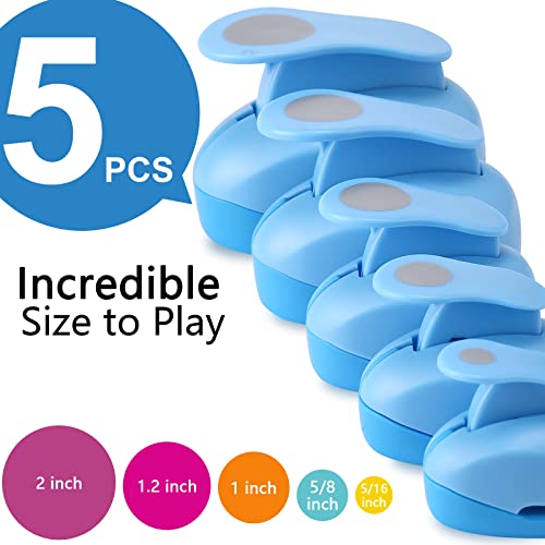 Looneng 5 Pcs Circle Punch Set, Circle Shape Lever Action Craft Punch, 5 Different Size Circle Hole Punch For Paper Crafts, Cardstock, Gift Wrapping, Greeting Cards And Scrapbooks #TOP1