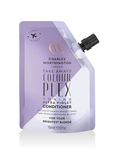 Charles Worthington ColourPlex Toning Violet Conditioner Takeway, Travel Size, Tone and Brighten, Salon Purple Conditioner for Blondes, 75ml