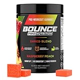 Bounce Pro Shred Blend Pre Workout Gummies – Raspberry Peach – 50 Vegan Gummies with Caffeine, Ashwagandha & L-Theanine for Energy, Focus & Endurance (50 Count (Pack of 1), Raspberry Peach)