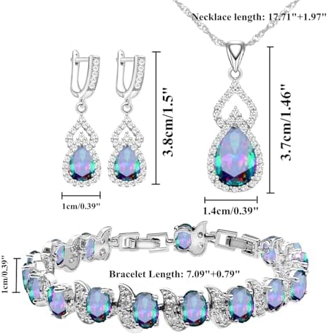 LMXXVJ Multicolor Cubic Zirconia Formal Jewelry Sets for Women,Platinum Plated Necklace Earrings Tennis Bracelet Gift Set for Mom/Wife/Sister/Best Friend - 4