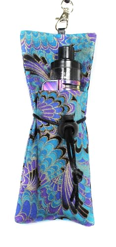 Etui vapoteuse cigarette électronique en tissu à motifs avec cordon tour de cou (Paon)