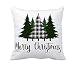 4TH Emotion Christmas Saying Merry Christmas Throw Pillow Cover Black White Buffalo Check Tree Cushion Case for Sofa Couch 18x18 Inches Cotton Polyester