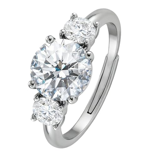 2 Carat Moissanite Engagement Ring for Women, 3-Stone D Color VVS1 Clarity Moissanite Wedding Ring, 14K Plated Adjustable Promise Ring, Hypoallergenic Anniversary Bridal Ring with Gift Box (36Silver SIZE 4-7) by PalmCharm - Used condition - US$37.04