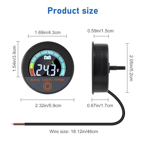 Namvo 100 V digitales Rundvoltmeter, wasserdicht, Batteriekapazitätsmonitor, Spannungstester, universelle Batteriestandsanzeige