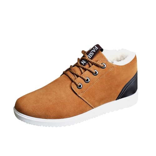 Tenis de invierno de ante sintético para hombre, forro grueso de piel sintética, cuello de bloqueo de frío, suela ligera de EVA, agarre mejorado, estructura de bloqueo térmico, Amarillo, 41 EU