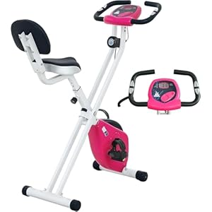 HOMCOM Opvouwbare hometrainer, Aosom.fr x FFHandball samenwerking, 8 magnetische weerstandsniveaus, met verstelbare zadelrugleuning, LCD-display, multifunctionele hartslagsensor (roze FFH)