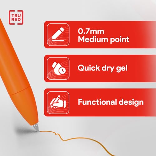 Image of TRU RED Retractable Gel Pens, Medium Point 0.7mm, Assorted Ink Colors, 12 Pack - Quick‑Dry Pens for Smear‑Free Writing