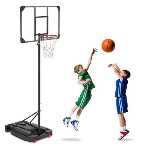 UISEBRT Canasta de baloncesto para niños y adultos, soporte de baloncesto portátil con ruedas, altura ajustable, 150-260 cm