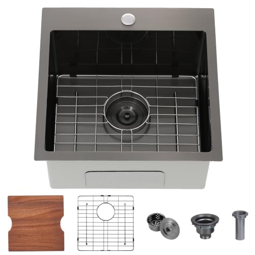 Image of 18 Inch Drop In Gunmetal Black Bar Sink, 18 inchx18 inch Small Kitchen Sink
