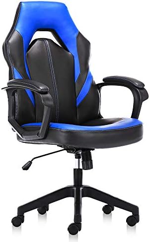 HOMEFLA Office Ergonomic Computer Gaming Desk Bonded Leather Swivel Chair Height Adjustable Cushioned Armrests, Blue