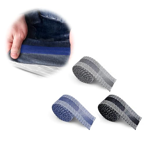 tiyiyok 3 Rouleaux Ruban Adhésif pour Ourlet de Pantalon, Bande Autocollante de Couture pour Ourlet Convient pour des Vêtements Tels Que Rideaux, Pantalons, Robes, Jeans (Noir, Gris, Bleu)