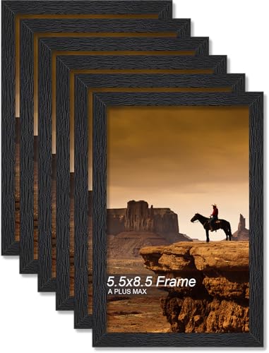A PLUS MAX 5.5x8.5 Picture Frame Set of 6, Black Engineered Wood Frame for 5.5 x 8.5 Inch Picture Poster Photo, Light Weight 5.5 by 8.5 Frame with Wood-grain for Wall - 6 Pack/Black/5.5
