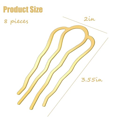 8 Pieces Hair Side Combs, Metal Hair Fork Clip Hair Pins for Buns Hair Updo U-Shape Hair Sticks for Women Hair Styling Tool Accessories (mixed) - Thumbnail 4