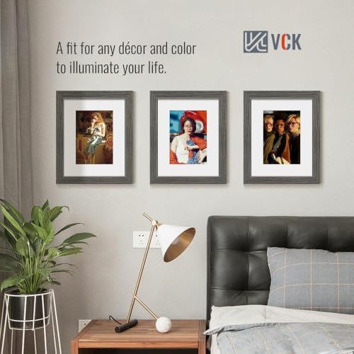 Image of VCK 8x10 Picture Frame 5 Pack, Grey Wood, 5x7 Mat, Glass, for Photo Print
