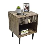 TOPLIVING Buro con Cajon y Entrepaño Buro Minimalista para Recamara Mesa de Noche Organizador con Cajon (Negro)
