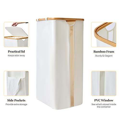 Laundry Hamper With Lid, 100L Large Laundry Basket Bamboo, Clothes Hamper With Clear Window Visible, Removeable Laundry Bags For For Bathroom Bedroom Home, Toy Organizer #TOP4