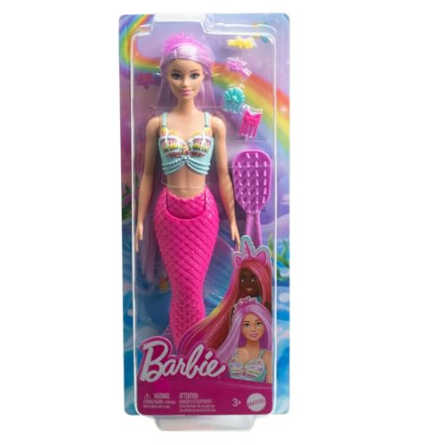 Barbie Muñeca Sirena fantasía con Pelo Largo Rosa y Accesorios para peinar, Serie Un Toque de Magia, Juguete +3 años (Mattel HRR00)