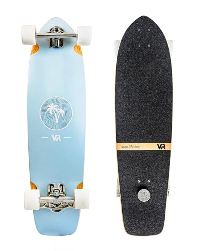 VibeRide BrakeBoard - Longboard with Brake! || Easily Control Speed & Ride Hills. for Cruising, Commuting, Downhill, & Carving (Pastel Palms, Kicktail)