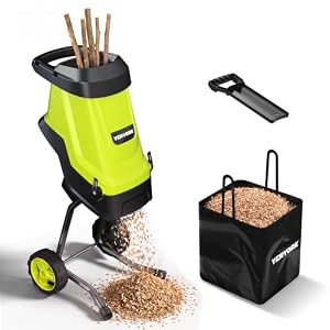 Yeryork Electric Wood Chipper, 15 A Motor Wood Chipper Shredder with Dual Safety Protection, 1.8″ Cutting Capacity, Efficient Mulcher for Yard Waste and Branches