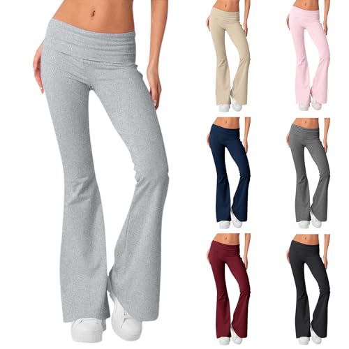 Rikbuig Women's Navy Flare Pants, Low Rise, Fitted, Stretchy, Polyester Cotton, All Seasons, Workout, Daily Wear, Size L