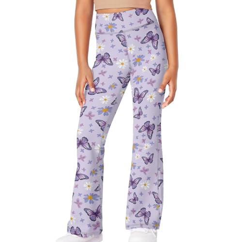 Image of Girls Leggings Floral Print High-Waisted Flared Pants 5-14 Years