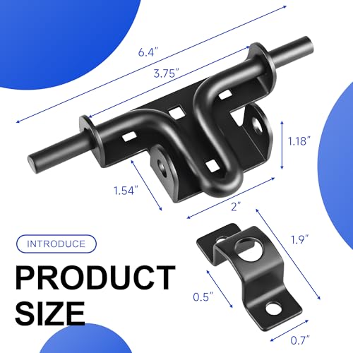 HTHOOOOOME Heavy Duty Slide Bolt Gate Latch with Padlock Hole - Universal Security Lock for Wooden Fence, Metal Gate, Shed Door, Yard Barn, Vinyl Sliding Door - Out/Indoor Waterproof Door Latch, Black - Thumbnail 3