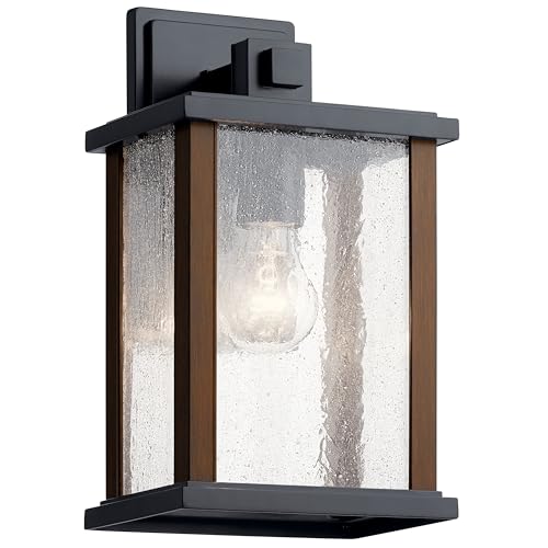 Kichler Marimount 12.75" Outdoor Wall Light in Black, 1-Light Exterior Wall Sconce with Clear Ribbed Glass, (12.75" H x 7.5" W), 59017BK