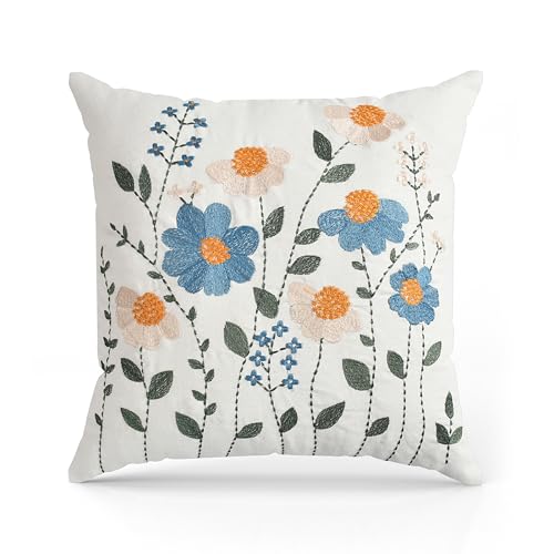Image of Sofa Cushion Cover Cotton for Living Room Couch Soft Pillow Cover (White Flower, 16 inch x 16 inch)