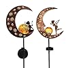 Teresas collections 2pcs fairy moon lights solar for garden decor outside metal yard art lawn ornaments with crackle glass ball angel decorative stake for patio porch decor gifts for grandma mom  urban country home decor