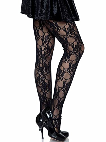 Leg Avenue womens Vintage Fishnet Lace Tights Hosiery, Floral Lace, One Size US