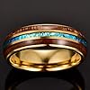 VAKKI Mens, Women 6mm Gold Tungsten Carbide Wedding Band Hawaiian Koa Wood and Created-Opal Inlay Anniversary Ring Size R 1/2 #2