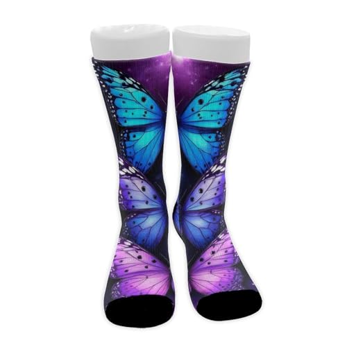 UTRSIFB Boy's Leisure Sports Socks, All Season Stockings, Soft Fashion Breathable Dress Decor Boots Socks Purple Butterfly