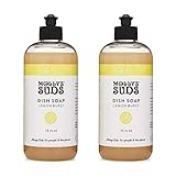 Molly's Suds Natural Liquid Dish Soap | Long-Lasting, Powerful Plant-Powered Ingedients | Herbal Lemon Scent | 16 oz - 2 Pack