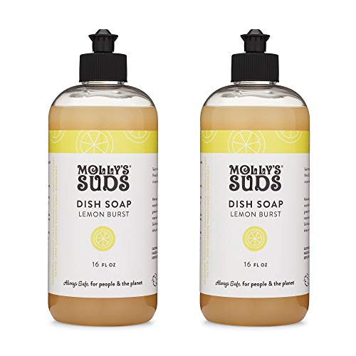 Image of Molly's Suds Natural Liquid Dish Soap | Long-Lasting, Powerful Plant-Powered Ingedients | Herbal Lemon Scent | 16 oz - 2 Pack