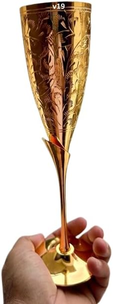 V19 Elegant 9-Inch Gold-Plated Brass Wine Goblet Handmade Royal King’s Chalice Vintage Metal Champagne & Wine Glasses Decorative Drinkware for Home, Bar, Parties