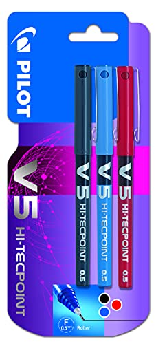 Pilot V5 - Rotulador tinta líquida (3 uds). Negro / Azul / Rojo